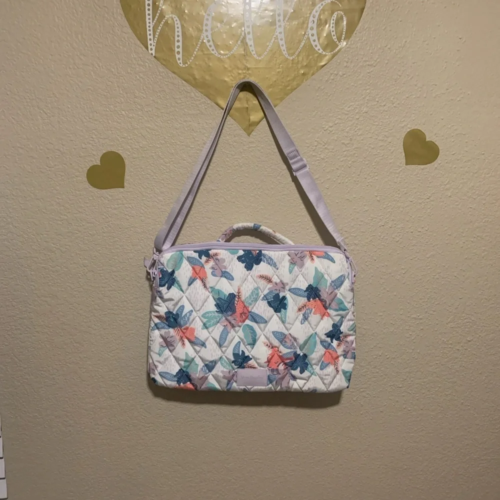 LMT: Vera Bradley Quilted Workstation Bag with Floral Pattern - Blue and Coral